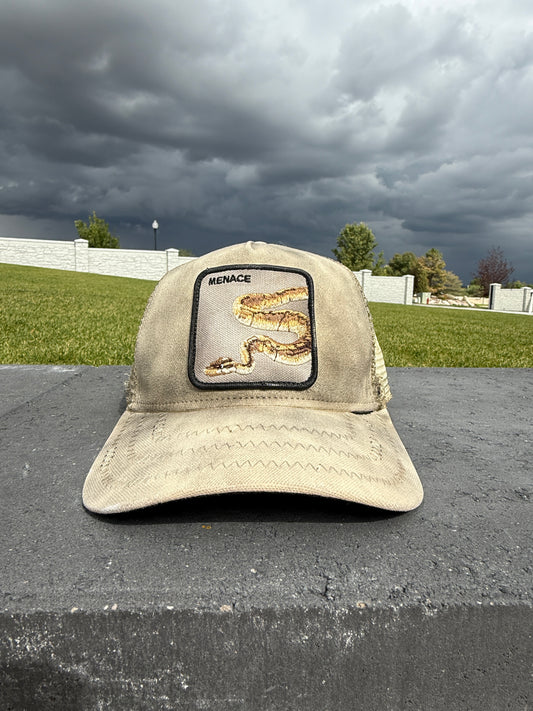 Distressed menace trucker hat